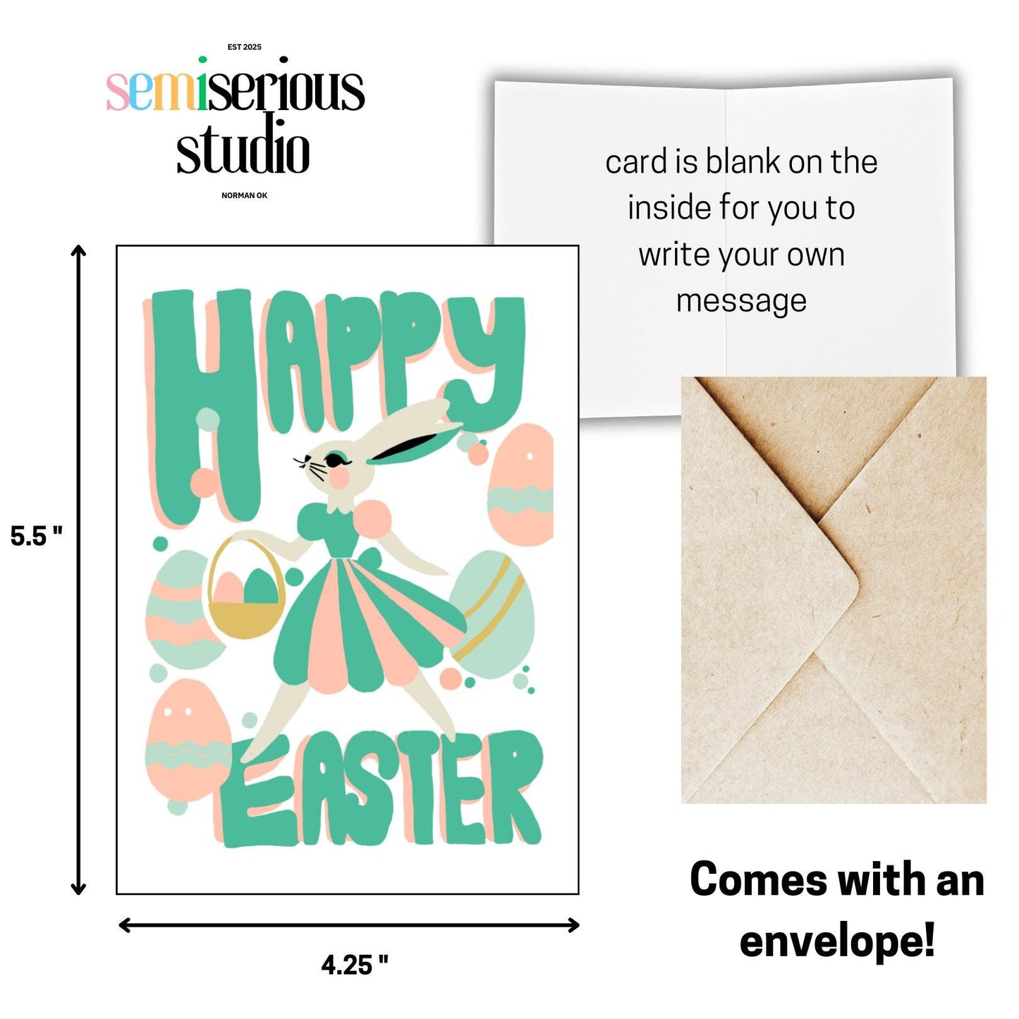 Easter Bunny Card | Happy Easter Greeting Card for Kids & Friends | Fun Colorful Pastel Holiday Card