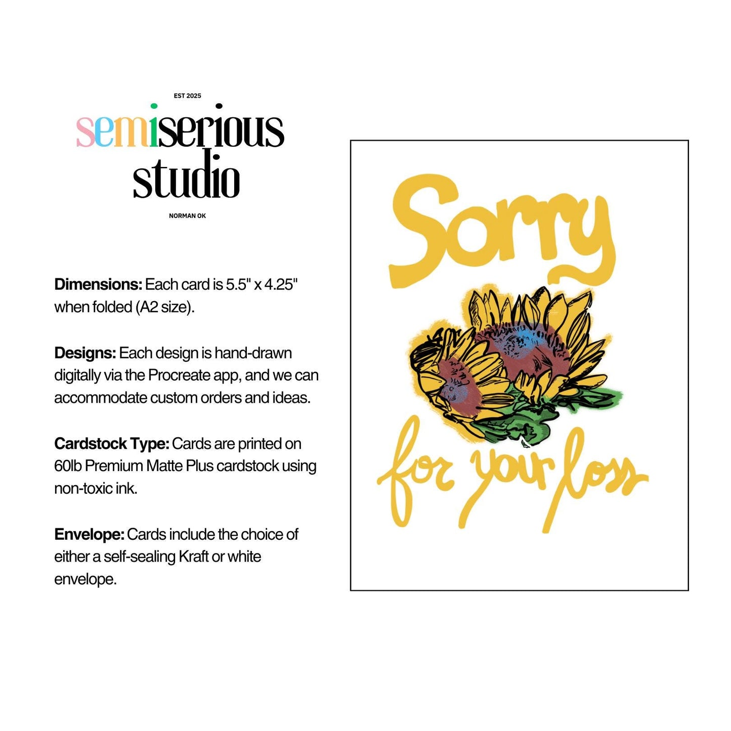 Sorry for Your Loss Sunflower Sympathy Card, Thoughtful Comfort for Loved Ones, Encouraging Grief & Healing Support, Handmade
