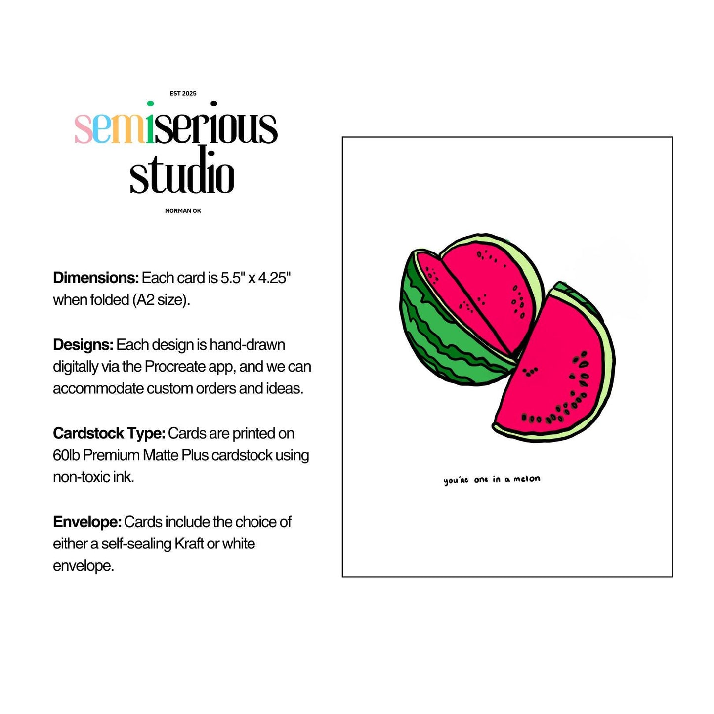 You're One in a Melon Valentine's Card - Funny Pun with Cute Watermelon Design & Sweet Words of Affirmation