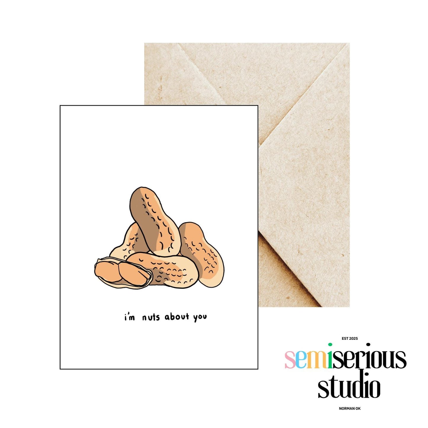 Cheesy Joke Valentine's Day Card - Funny Food Pun, Cute Nuts About You Greeting Card for Her Him or Partner, Peanut Holiday Love Note