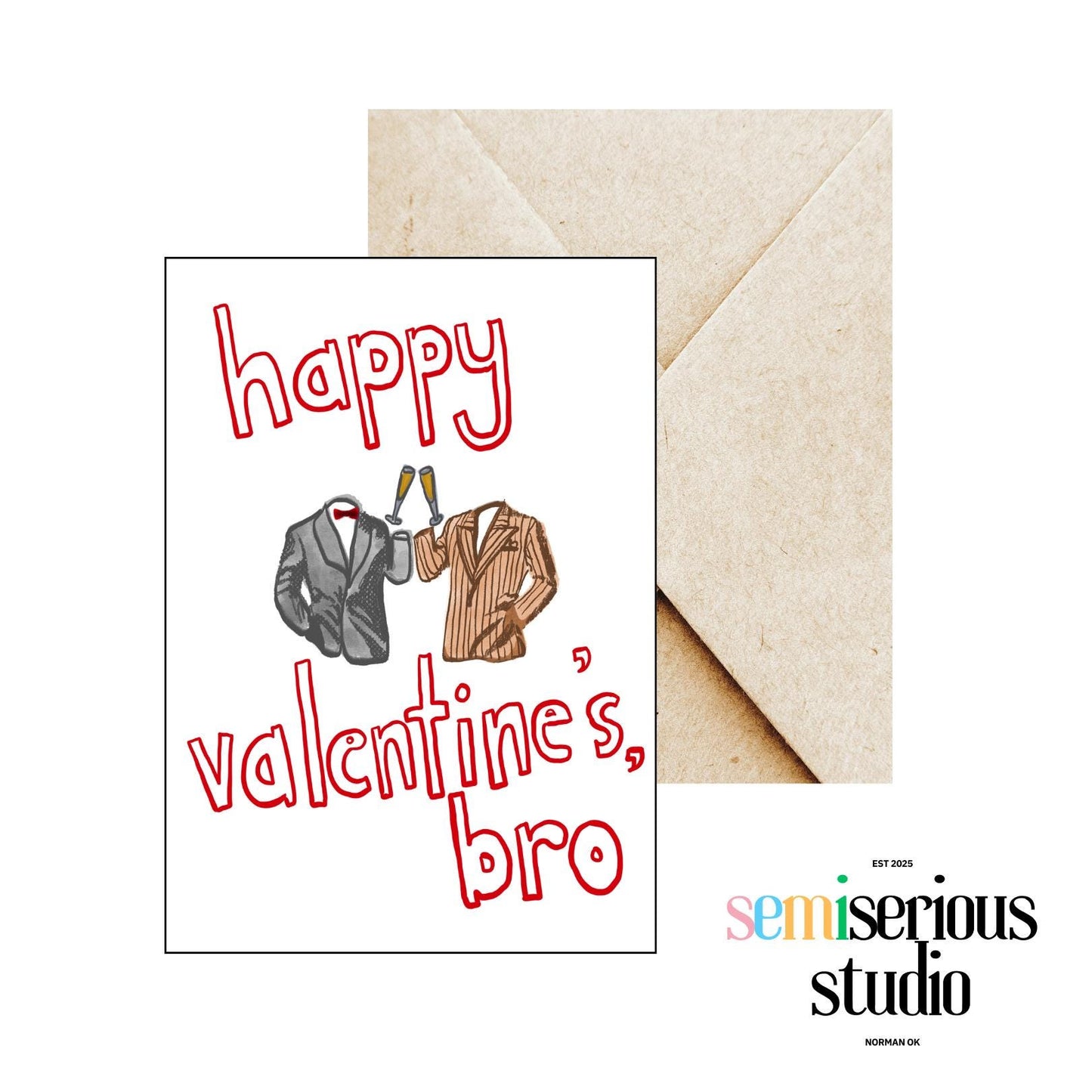 Bros Happy Valentine's Day Card - Funny Cheesy Greeting for Friends & Partners, Cute LGBTQ Holiday Card