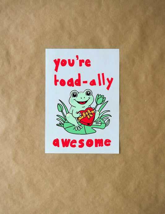Toad-ally Awesome Valentine's Day Card - Funny Frog Pun Greeting for Him & Her, Cute Holiday Love Card
