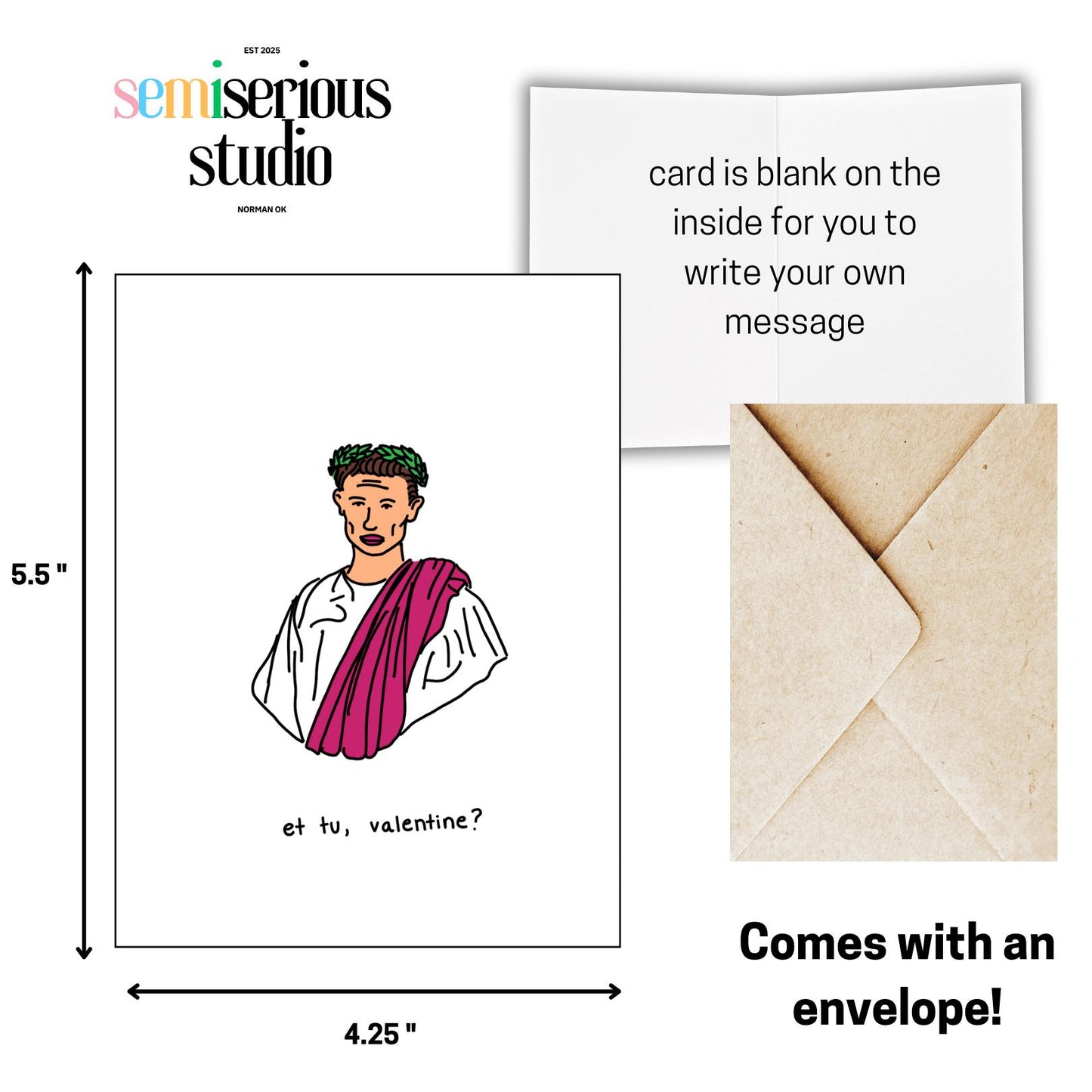 Caesar Valentines Day Card - Funny Roman Empire Pun Greeting Card for History Lovers & Partners