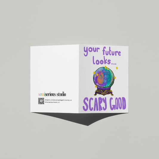 Crystal Ball Future Halloween Greeting Card | Hand-Drawn Magic Encouragement Card | Kids Halloween Cute Just Because Fall Autumn Pun A2