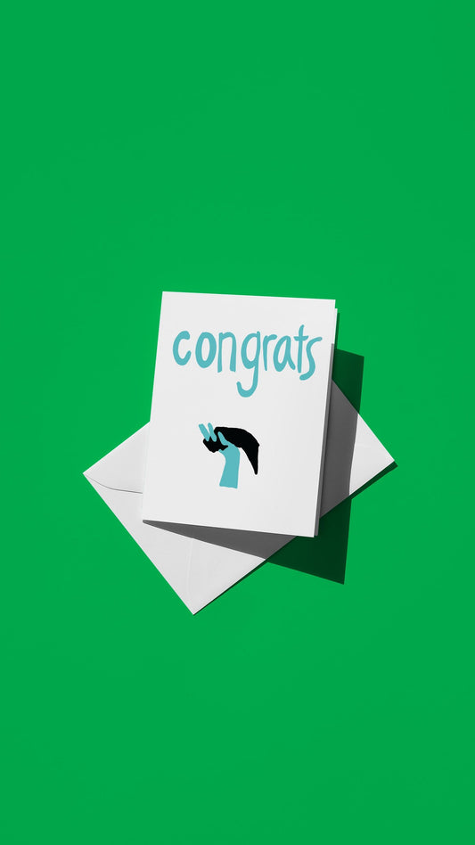 Hand-drawn illustration of interlocking hands with the message "congrats"