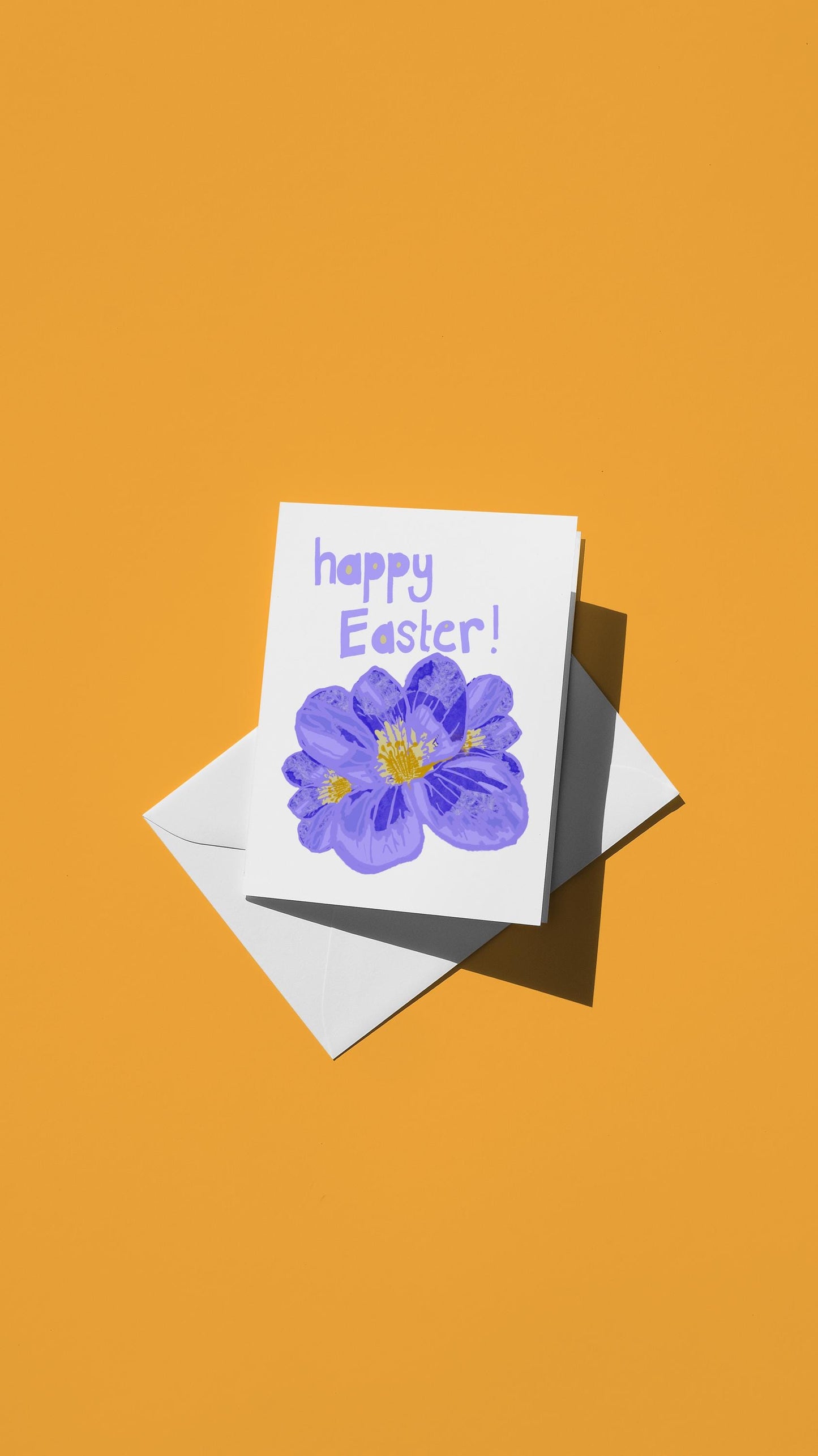 Hand-drawn illustration of a purple flower with the message "happy Easter!"