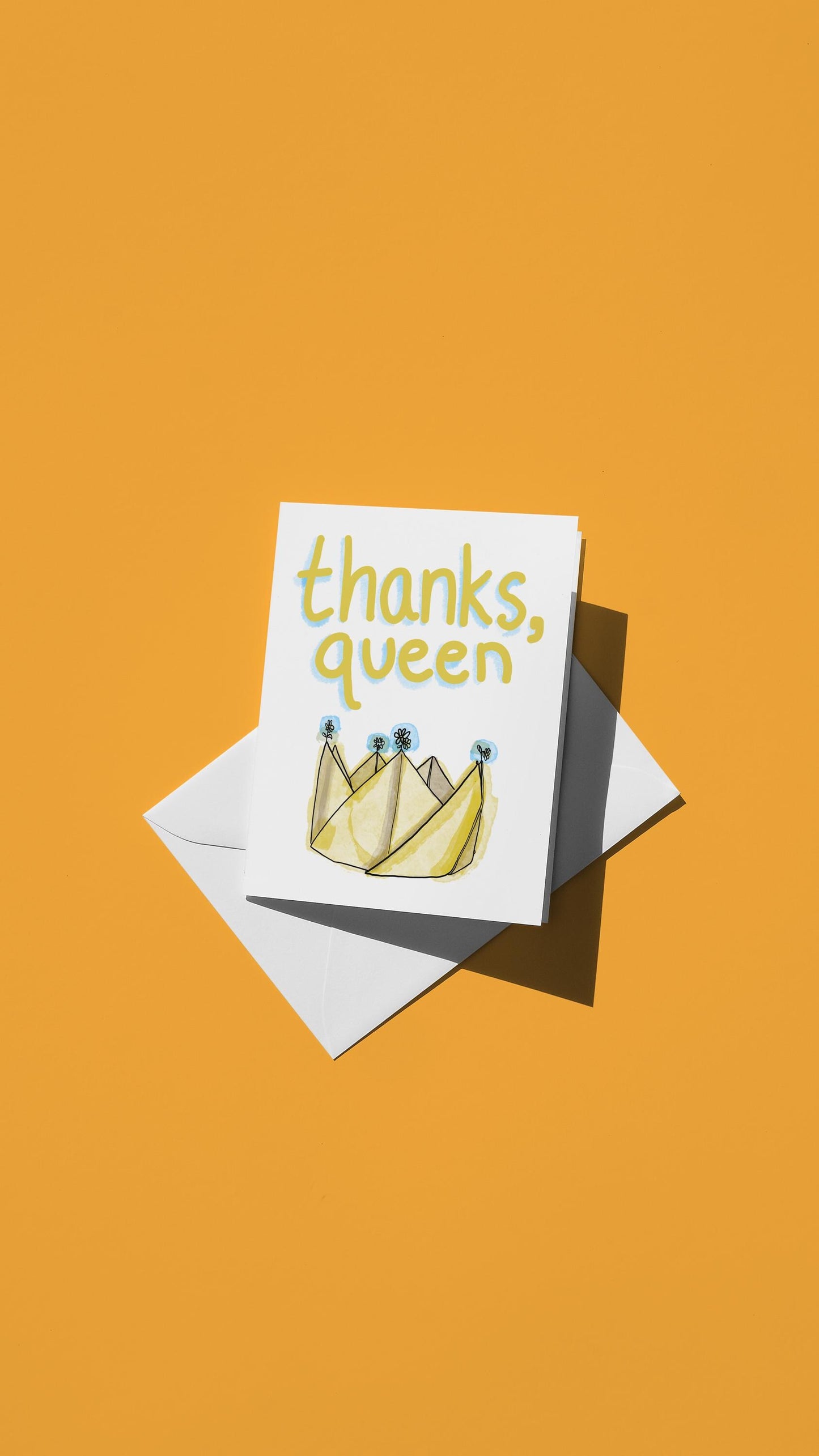 Hand-drawn illustration of a paper crown with the message "thanks, queen"